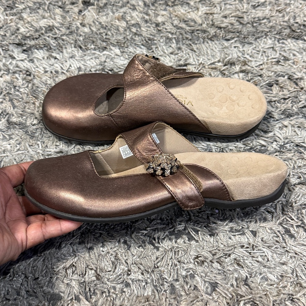 Vionic Metallic Brown Mules With Embellished Velc… - image 4